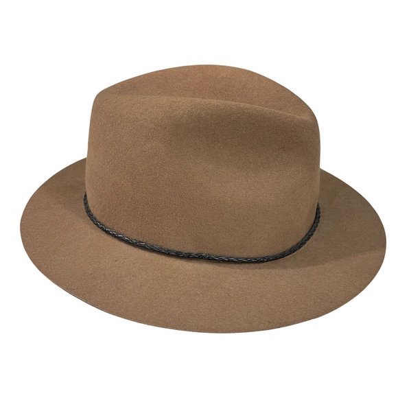 rag & bone Womens Large Cognac Brown Braided Leather Brass Band Wool Fedora Hat main image 5